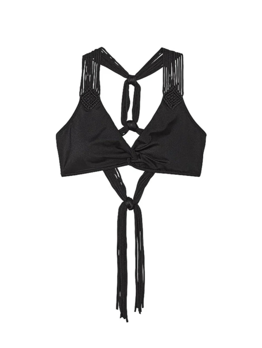 Victoria Secret Macrame Fringe Tie-Back Bikini Set With Matching Bottoms - Black